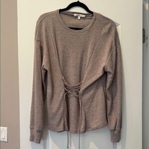 Wayf Tan Lace-Up Sweatshirt